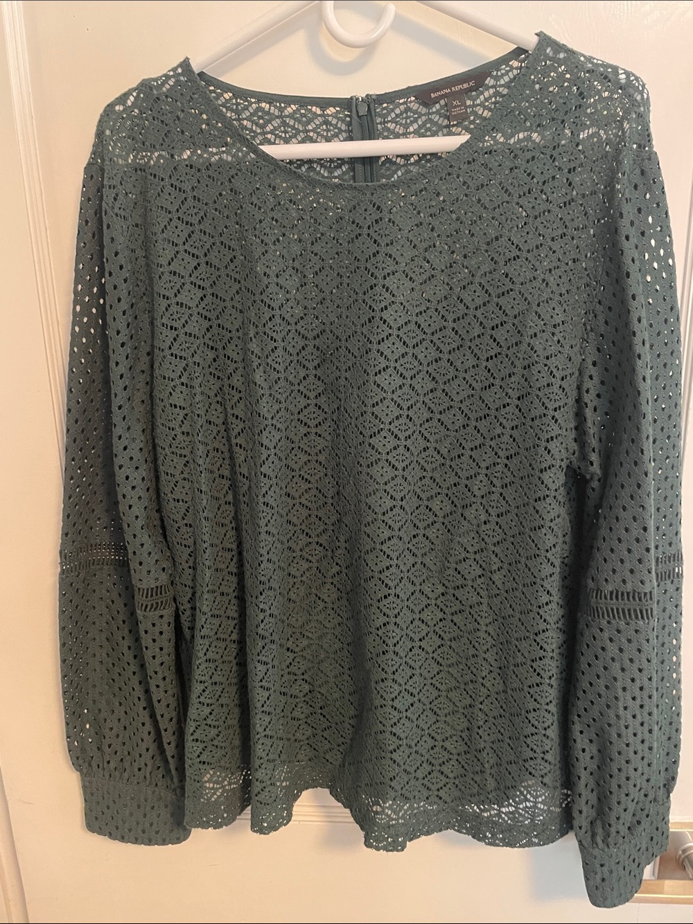 Banana Republic Crochet Lace Long Sleeve Top in Dark Green